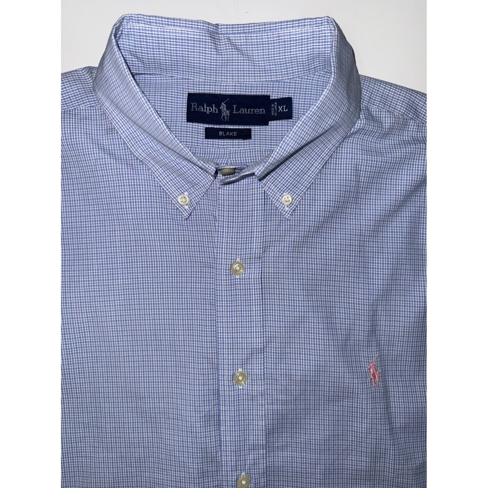 Ralph Lauren Mens Blake Shirt Blue Gingham Plaid Size XL Preppy Airy SEE NOTES